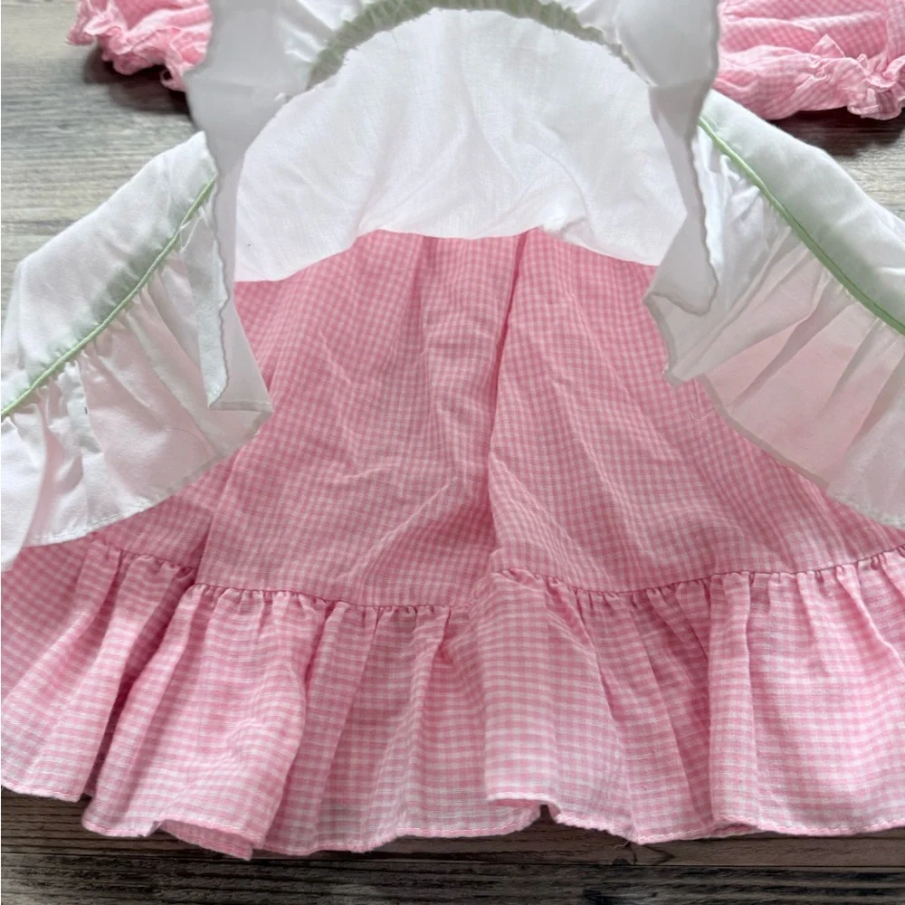 Pink Gingham Floral Peter Pan neck Vintage Ruffle Dress - Picture 2 of 6